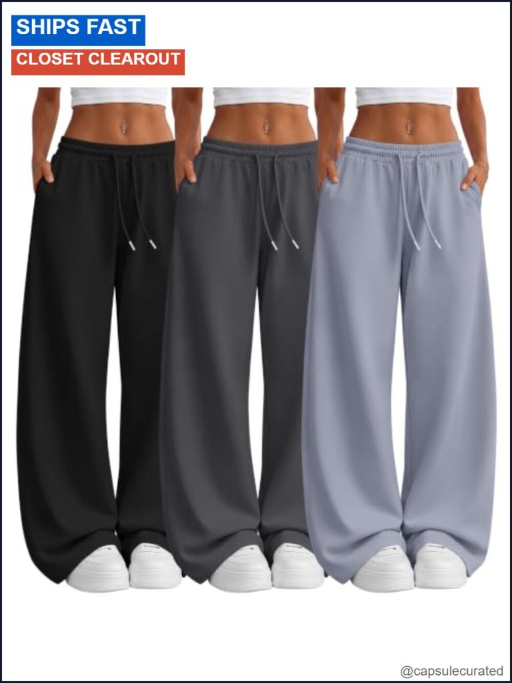 Women's Wide Leg Baggy Sweatpants with Pockets 3 Pack